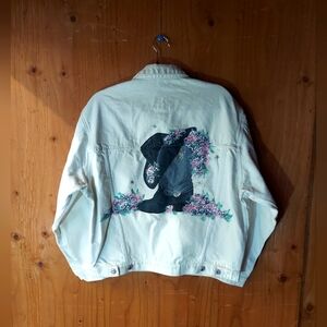 JORDACHE Jeanswear Vintage White Cotton Western Floral Handpainted Denim Jacket